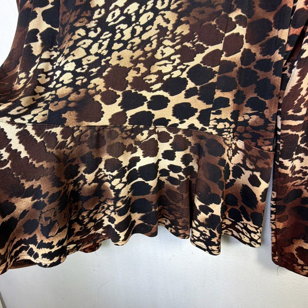 Chico's 3 Travelers Peplum Hem Jacket xl Brown Animal Print bohemian vintage - Picture 10 of 13